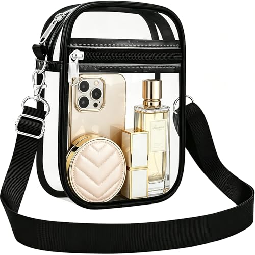 Clear Stadium Bag, Clear Purse for Sport Events and Concerts, Transparent Messenger Clear Crossbody Bag for Women - color: Black