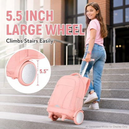 AGSDON Quiet Glide Rolling Backpack with Lunch Box Set - Large Wheel Water-Resistant Wheeled Bag for Business, Travel, and College | Blush Pink 3-in-1 Organizer Backpack - color: Reflective Pink - Rolling Backpack