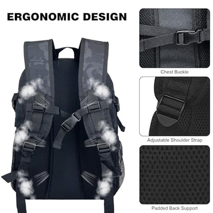 WOLT Basketball Backpack Large Sports Bag with Separate Ball Holder & Shoes Compartment, Best for Basketball, Soccer,Gym - color: Camo Black