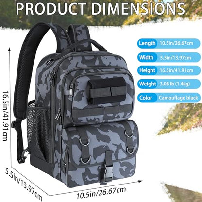 Fishing Backpack with Tackle Boxes,Fishing Sling Tackle Bag with Rod Holder Waterproof Fishing Bag with Fishing Gear, Fishing Gifts for Men Women Gear Combo Kit,Camouflage Black - color: Camouflage Black