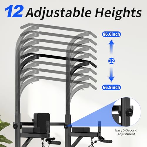 Pull Up Tower Dip Station, Adjustable Free Standing Pull Up Bar, Multi-Function Power Tower for Home Gym Workout and Strength Training