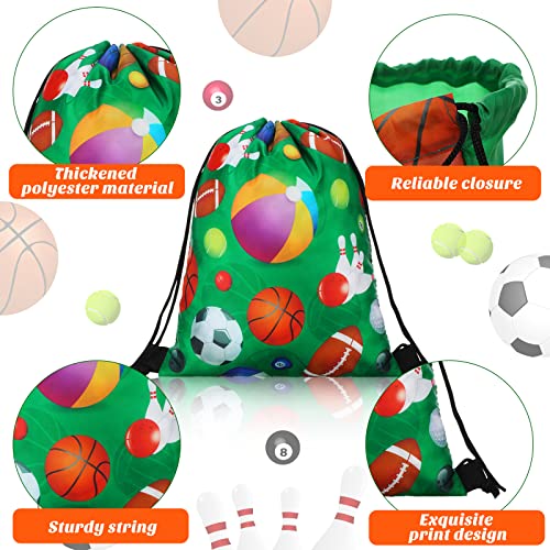 Jetec Sports Ball Themed Sports Party Favor Gift Goodie Bags Drawstring Backpack Birthday Party Supplies(16 Pieces)