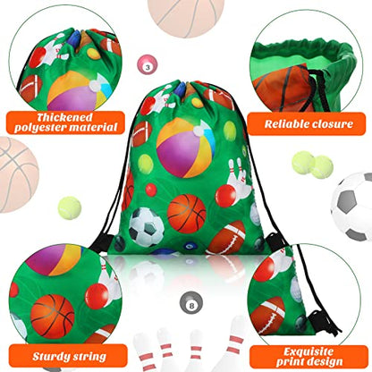 Jetec Sports Ball Themed Sports Party Favor Gift Goodie Bags Drawstring Backpack Birthday Party Supplies(16 Pieces)
