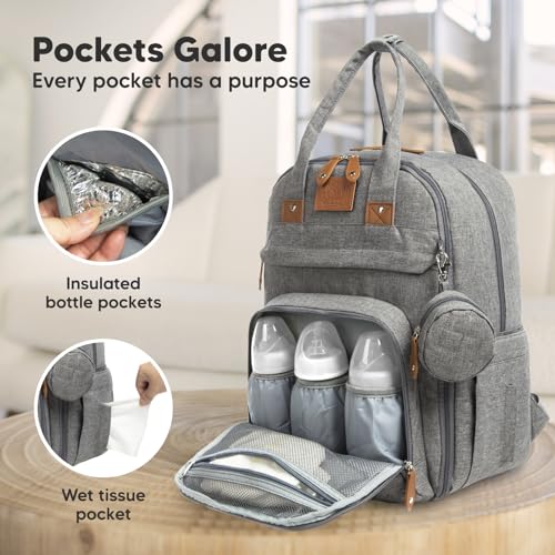 KeaBabies Diaper Bag Backpack - Large Baby Diaper Bag with Changing Pad, Baby Boy, Girl, Travel Backpack for Mom and Dad, Waterproof, Multi Function Durable (Classic Gray) - color: Classic Gray