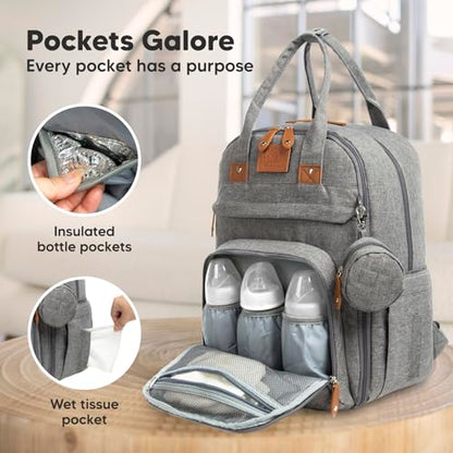 KeaBabies Diaper Bag Backpack - Large Baby Diaper Bag with Changing Pad, Baby Boy, Girl, Travel Backpack for Mom and Dad, Waterproof, Multi Function Durable (Classic Gray) - color: Classic Gray