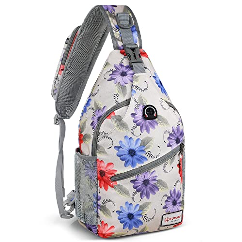 ZOMAKE Sling Bag,Small Crossbody Sling Backpack,Water Resistant Shoulder Daypack for Travel,Anti Thief Chest Bag for Hiking(Color Chrysanthemum) - color: Color Chrysanthemum