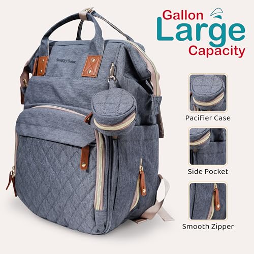 SNUGGY BABY Diaper Bag with Changing Station, Diaper Backpack with Changing Pad, Portable Diaper Organizer, Insulated Bottle Holders, Large Capacity, Water-resistant Travel Bag (Gray) - color: Gray
