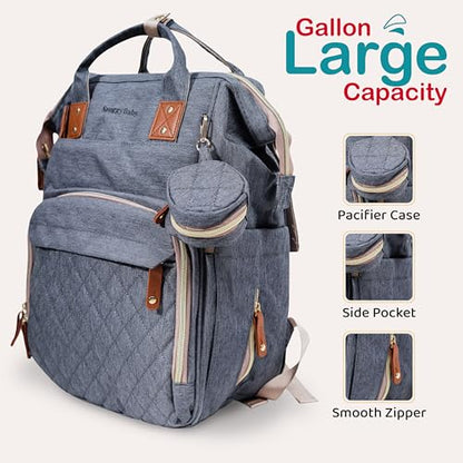 SNUGGY BABY Diaper Bag with Changing Station, Diaper Backpack with Changing Pad, Portable Diaper Organizer, Insulated Bottle Holders, Large Capacity, Water-resistant Travel Bag (Gray) - color: Gray