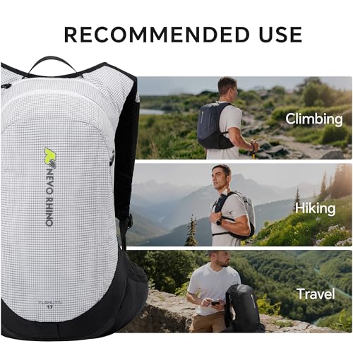 N NEVO RHINO 17L Hydration Backpack with 500ml/17oz Soft Flask for Men & Women, Lightweight Hiking Backpack, Water Backpack for Hiking, Camping, Traveling - color: White