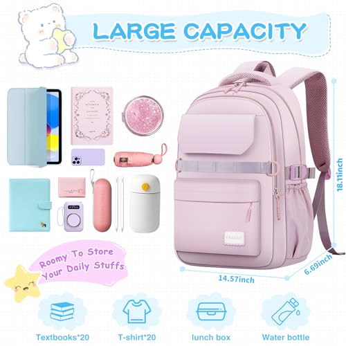 PRAGARI Kids School Backpack for Teens Girls Aesthetic Purple Backpack Lightweight College Laptop Casual Travel Bookbag - color: Purple