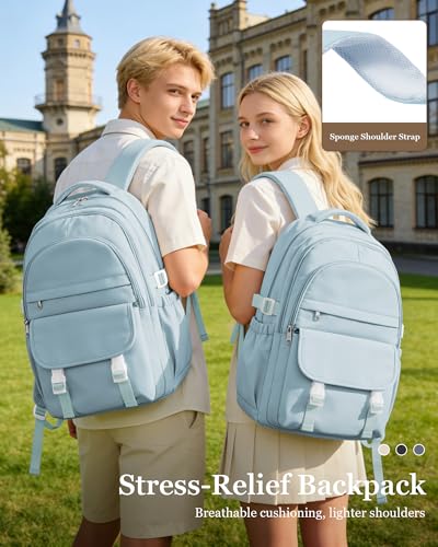 Waterproof Aesthetic Backpack For School, Cute High School Bookbag For Teen Girls Boys, Lightweight Casual Daypack Backpack For Women Men, College Backpack With Lots Of Pockets（Blue） - color: Blue