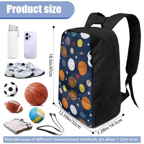 18.5in Basketball Backpack Basketball Bag with Shoe Compartment & Ball Holder, Waterproof Bag for Soccer Volleyball - color: Cartoon Multi Ball Sports Print