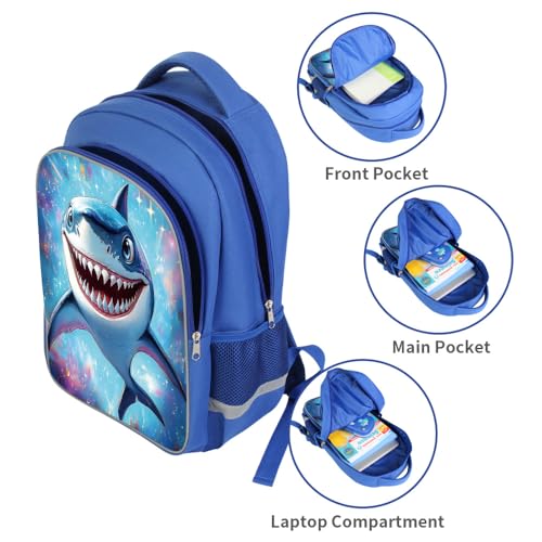 ZRENTAO Kids Backpack, 3D Reflective Cartoon, 600D Polyester & Dual Zippers, 17" Bookbag with Ergonomic Design for boys & girls age 6-18, Schark Space Style for school Children Kids - color: 03#shark