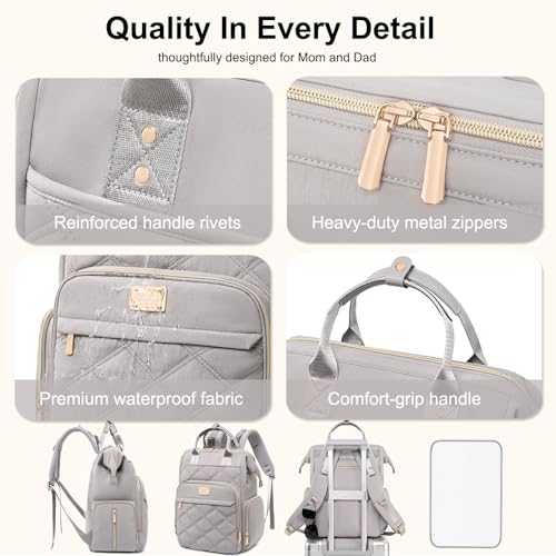 Weitars Diaper Bag Backpack Travel Diaper Backpack, Large Baby Diaper Bag with Changing Pad Baby Bag for Boys Girls, Insulated Pockets, Waterproof Baby Backpack for Mom & Maternity (Gray) - color: Grey