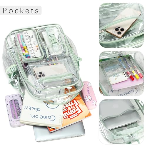 abshoo Large Clear Backpack For Girls Women Heavy Duty Transparent Backpacks Clear School Bookbag (Light Green) - color: Light Green