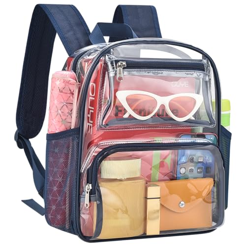 MAY TREE Small Clear Backpack Stadium Approved for Women and Men Clear Bag for Stadium Events Concert Sporting Festival, Navy - color: Navy-1, style: 2 Front Pocket-1
