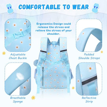 PIG PIG GIRL Kids Backpack for Girls - School Bags for Middle School Students - Book Bag for Elementary Primary - Kawaii Ita Backpack - Blue Daisy - color: Blue Daisy