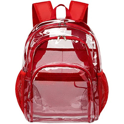 Clear Backpack, Clear Bag Stadium Large See Through Bookbag Heavy Duty PVC Transparent Backpacks for School - color: Red-1pack