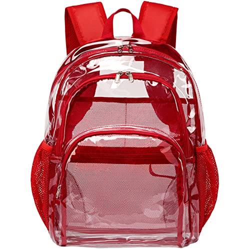 Clear Backpack, Clear Bag Stadium Large See Through Bookbag Heavy Duty PVC Transparent Backpacks for School - color: Red-1pack