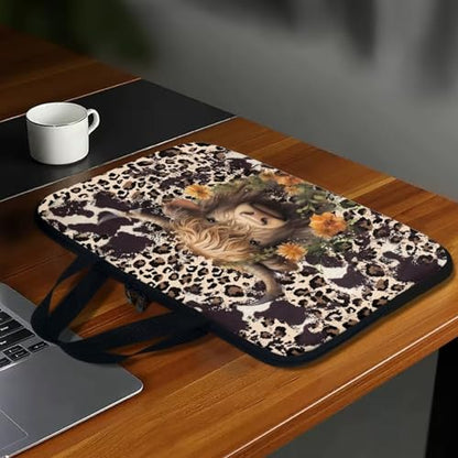 10 Inch Laptop Sleeve, Laptop Cover Computer Bag Tablet Carrying Case with Handle, Brown Cow Zipper Tote Bags Notebook Sleeves Handbag Messenger BriefcaseGifts for Women - color: Brown Cow, size: 10 Inch