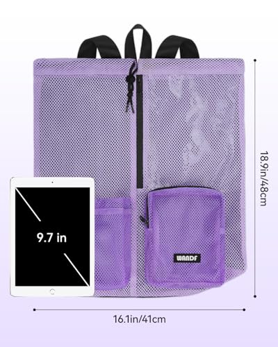 WANDF Swim Bag for Swimmers, Mesh Beach Backpack - color: Light Purple With 2 Front Pockets, size: Large