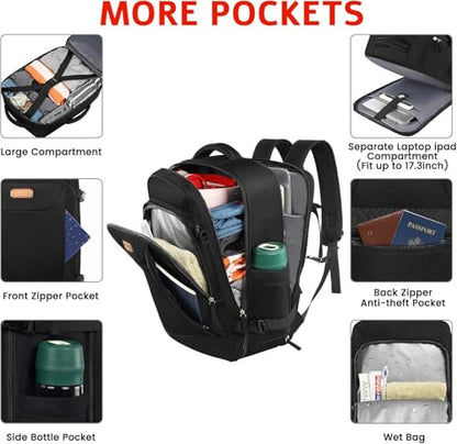 Carry on Backpack, Flight Approved Travel Backpack TSA 15.6 Inch Anti-Theft Laptop Backpack Lightweight Daypack College Weekender Overnight Bag, 16.8 * 11.4 * 7inch,Black - color: Black