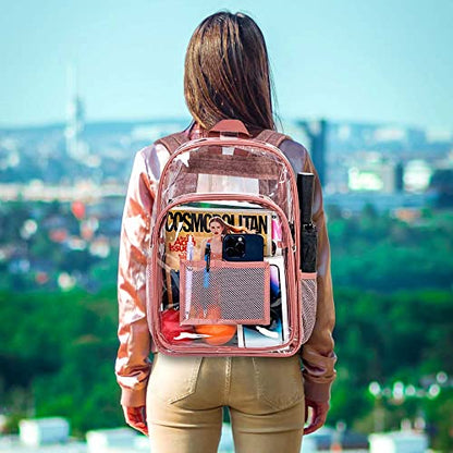 gxtvo Clear Backpack, Heavy Duty Transparent Bookbag, See Through Backpacks for Women Men | Heavy Duty - color: Pink