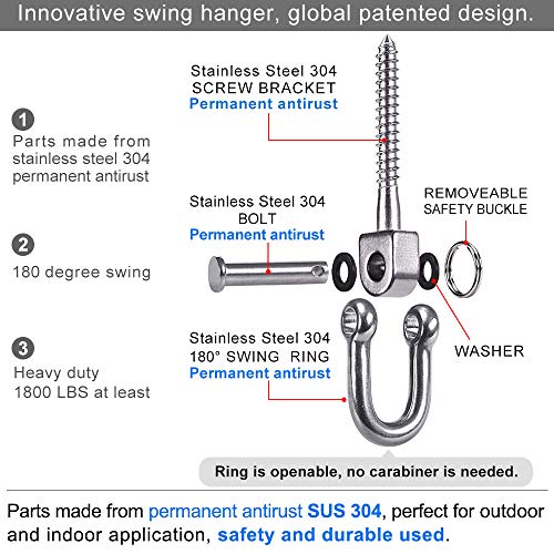 SELEWARE 6 Pack Swing Hangers Swing Set Hooks Stainless Steel Hammock Hooks for Porch Swing, Hammock Chair, Heavy Bag, Yoga Silk, Suspension Straps, Gymnastics Rings - color: Stainless 6 Pack Swing Hooks