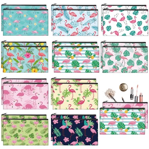 Reginary 20 Pcs Makeup Bags Gifts for Women Canvas Cosmetic Bags with Zipper Bulk Gift for Women Travel Purse Organizer Pouch Accessory, Toiletry Large Capacity, 7 x 4.3 Inch(Flamingo) - style: Flamingo