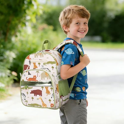 3PCS Boys Backpack Ages 5-8 with Lunch Bag & Pencil Case, Toddler School Backpack for Kids Boys - 15inch Backpack Boy Bookbag for Preschool Kindergarten Elementary School - color: Zoo