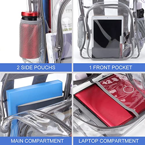 Clear Backpack School Bag Stadium Approved Heavy Duty Large PVC Laptop Transparent Backpack See Through Backpack for Sports, Work, Stadium, Security, Travel, College - H18''xW14''xD8“ - Grey - color: Grey