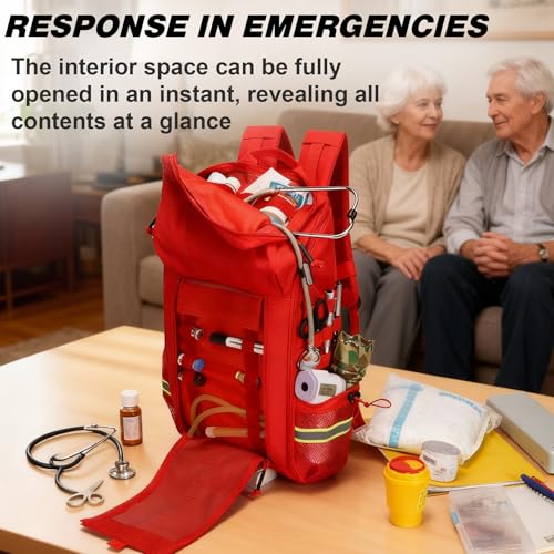 First Aid Backpack Empty Medical Bag,Emergency Bag,Medical Supplies Backpack for Nursing Student,Therapist,Doctors - color: Red