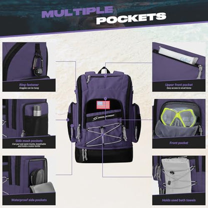 Maelstrom Waterproof Swim Backpack, Gear Sports Bag With Shoe Compartment - color: Purple