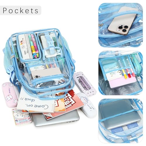 abshoo Large Clear Backpack For Girls Women Clear School Bookbag Heavy Duty Transparent Backpacks for Girl (Sky Blue) - color: Sky Blue