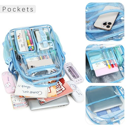 abshoo Large Clear Backpack For Girls Women Clear School Bookbag Heavy Duty Transparent Backpacks for Girl (Sky Blue) - color: Sky Blue