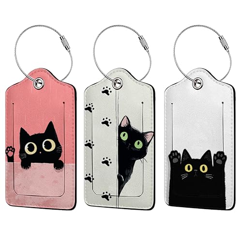 Funny Black Cat Paw Luggage Tag 3 Pack Travel Cruise Luggage Tags for Suitcases, Suitcase Tags Identifiers Bag Tags with Privacy Flap, Baggage Name Tag for Women Men Luggage Backpack School Bag - color: Funny Black Cat Paw