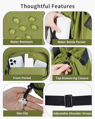 WANDF Drawstring Backpack with Removable Wet Pocket, Sandproof Beach Backpack with Bottom Compression Strap for Beach Mat, Swim Bag for Pool, Gym, Travel and Workout Gear (Dark Green) - color: Dark Green