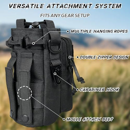 Water Bottle Holder with Strap - Tactical Insulated Water Bottle Sleeve with MOLLE System Water Bottle Cover Cross-Body Pouch for Walking Hiking Camping Gym 32oz&40oz - color: All Black
