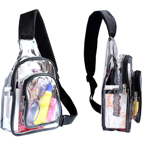 Small Clear Purses for Women Men, Clear Sling Bag for Stadium Events and Concerts, Crossbody Shoulder Backpack