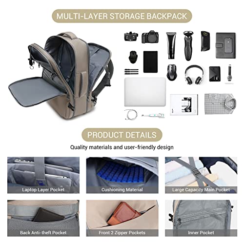 MOLNIA 50L Expandable Travel Backpack for Women Men, Carry On Travel Essentials, Flight Approved Fits 21 Inch Laptop Backpack, Waterproof Business Suitcase Weekender Backpack, Beige - color: Beige With Packing Cubes, size: X-Large