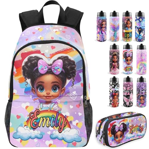 YESCUSTOM Back to School Custom Backpack For Kids, Personalized Backpacks For Girls, Customized Name Backpacks, Custom Colorful Heart Print Bookbag Set Gifts for Daughter Granddaughter - color: D07