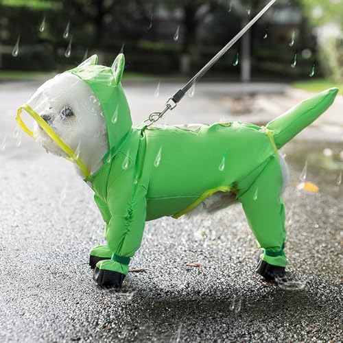 Junchl Small Dog Raincoat Rainboots with D-Ring, Full Coverage Dog Rain Jacket Slicker Poncho, Waterproof Dog Rain Jacket with Reflective Strip, Rainboot, Tail Cover Frog M - color: Frog, size: M:Back 12"(5-8lb)