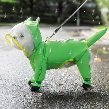 Junchl Small Dog Raincoat Rainboots with D-Ring, Full Coverage Dog Rain Jacket Slicker Poncho, Waterproof Dog Rain Jacket with Reflective Strip, Rainboot, Tail Cover Frog M - color: Frog, size: M:Back 12"(5-8lb)
