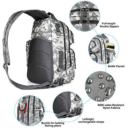 PLUSINNO Fishing Backpack Tackle Bag, Water-Resistant Backpack with Rod Holder, Ideal Shoulder Bag Gifts for Men - color: Acu Single Backpack
