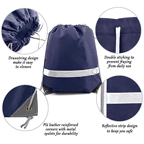 BeeGreen 20 Pieces Navy Blue Drawstring Backpack Bags Wholesale, Reflective String Bag DIY for Women and Men - color: Reflective Navy-s