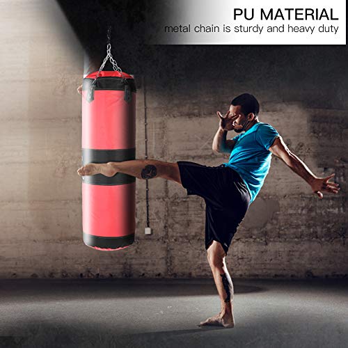 Bnineteenteam Heavy Punching Bag,Training Boxing Bag with Chain for Adults Men Women(Empty) - color: Red, size: 100cm