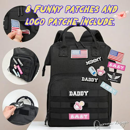 Diaper Bag Backpack for Dad and Mom with USB Charging Port Stroller Straps and Insulated Pocket,army military Travel Nappy Backpack for Daddy/Mommy (Black) - color: Black