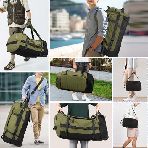 29" 86L Foldable Wheeled Duffle Bag, Waterproof Travel Rolling Backpack with Quilted Bottom, Army Green - color: Green