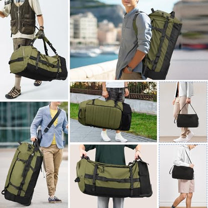 29" 86L Foldable Wheeled Duffle Bag, Waterproof Travel Rolling Backpack with Quilted Bottom, Army Green - color: Green