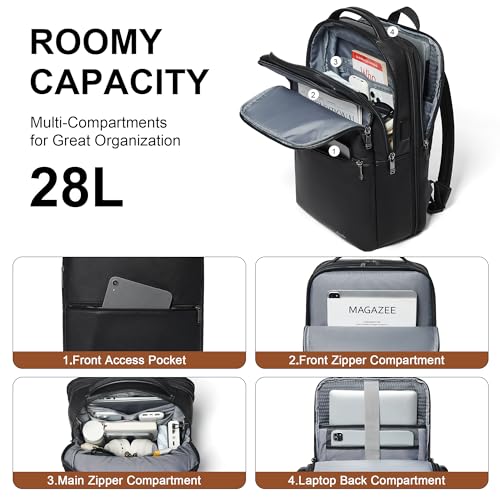 Shrrie Vegan Leather Laptop Backpack for Women&Men,16 Inch Expandable Backpack with USB Charging Port,Two-toned Black - color: Two-toned Black